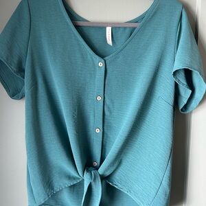 Elegant Teal Button-Down Top